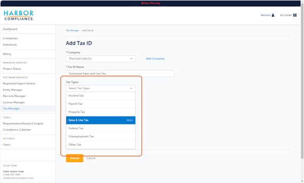 Select one of the default options or "Other Tax"