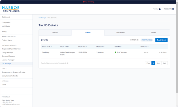 A Tax Manager Event will be generated on the Tax Record