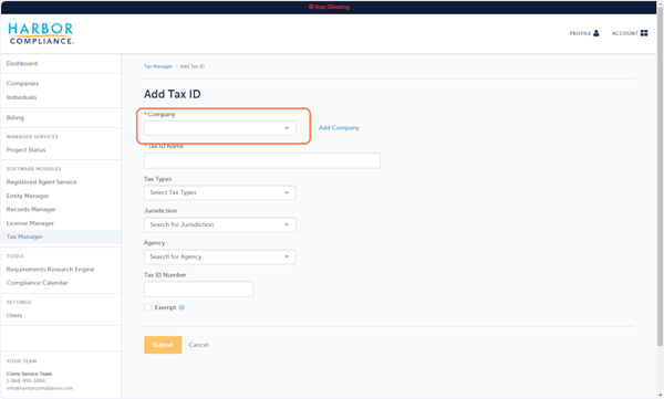 Select the Company