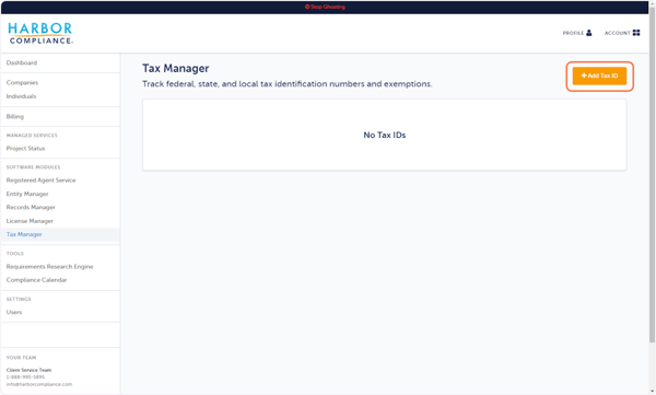 Click the orange Add Tax ID button