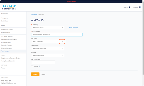 Select a Tax Type