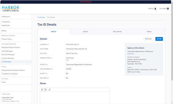 A Tax Record will be created 