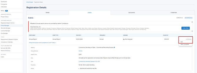 entity manager to details to events to actions
