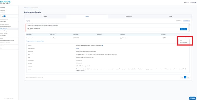 step 5 click actions on the right of the event and click edit